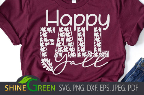 Happy Fall Yall SVG Oak Leaf for Cricut and Sublimation SVG Shine Green Art 