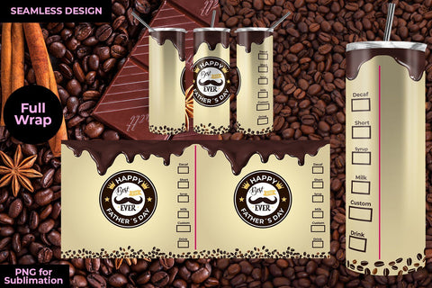 Happy Father´s Day Coffee 20oz Skinny Tumbler Wrap Template Sublimation Sublimation Sublimatiz Designs 