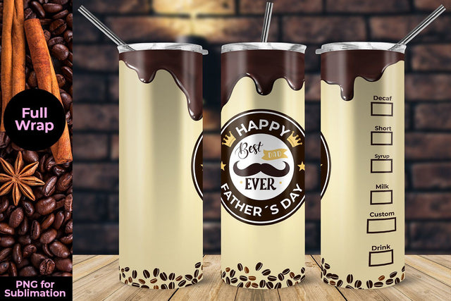 Happy Father´s Day Coffee 20oz Skinny Tumbler Wrap Template Sublimation Sublimation Sublimatiz Designs 