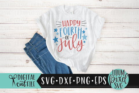 Happy Fourth of July with Stars - Fourth of July SVG SVG Lilium Pixel SVG 