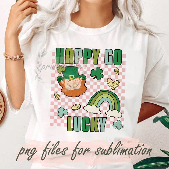 Happy Go Lucky Design Png, Retro Lucky Png, Shamrock Sublimation Png, St. Patrick's Day PNG, Irish Png, Lucky Vibes Design Png, Digital Download Sublimation PrintingLife 