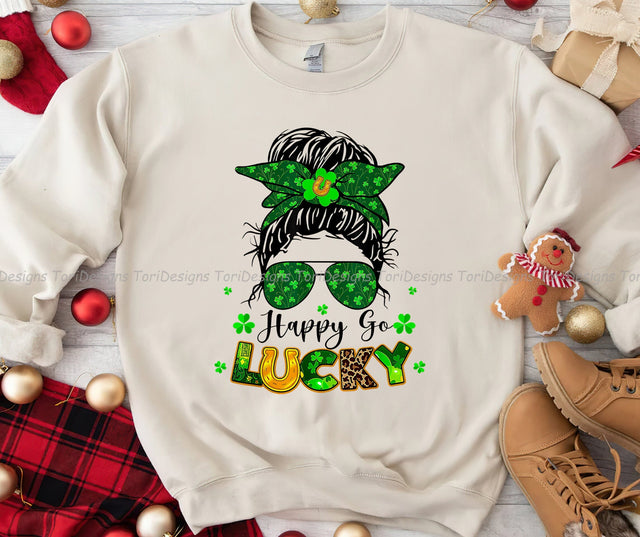 Happy Go Lucky Messy Bun PNG sublimation design Sublimation ToriDesigns 