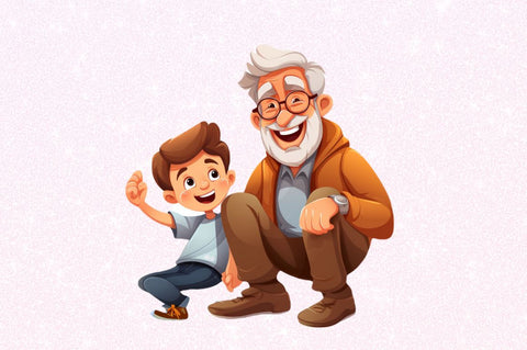 Happy Grandpa and Grandson Clipart Sublimation Regulrcrative 