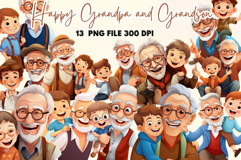 Happy Grandpa and Grandson Clipart Sublimation Regulrcrative 