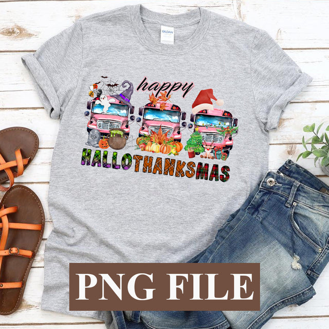 Happy Hallothanksmas School Bus PNG, School Clipart, Fall PNG, Halloween , Christmas PNG SVG BOO-design 