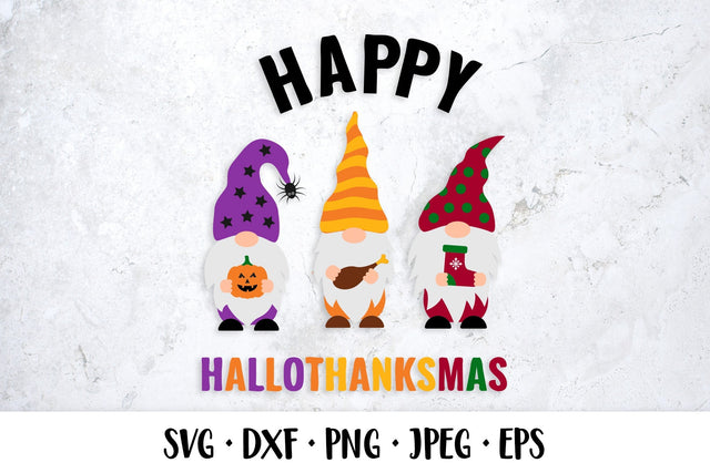 Happy HalloThanksMas SVG. Cute Holiday Gnomes. SVG LaBelezoka 
