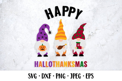 Happy HalloThanksMas SVG. Cute Holiday Gnomes. SVG LaBelezoka 