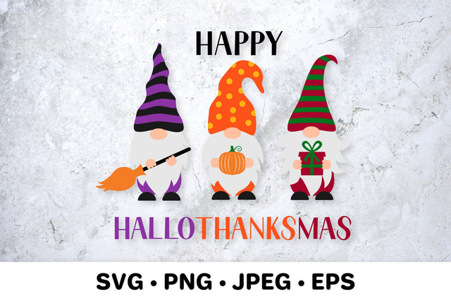 Happy HalloThanksMas SVG. Holiday Gnomes. SVG LaBelezoka 