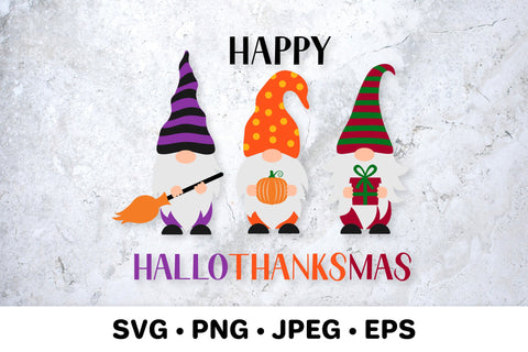 Happy HalloThanksMas SVG. Holiday Gnomes. SVG LaBelezoka 