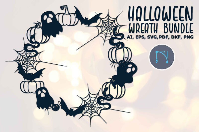 Happy Halloween Bat Ghost Pumpkin Wreath SVG SVG MD JOYNAL ABDIN 
