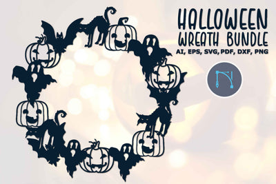Happy Halloween Bat Ghost Pumpkin Wreath SVG SVG MD JOYNAL ABDIN 