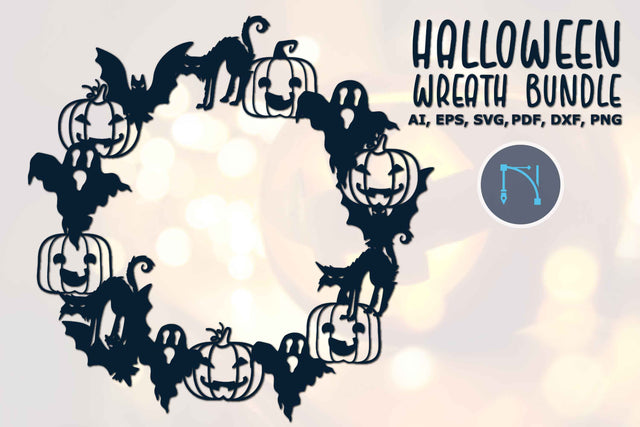 Happy Halloween Bat Ghost Pumpkin Wreath SVG SVG MD JOYNAL ABDIN 