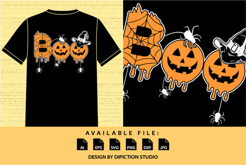 Happy Halloween Boo Pumpkin Shirt, Spider Net Boo Shirt, Halloween Hat Silhouette Shirt, Spider Shirt, Happy Halloween Boo Shirt Print Template SVG Depiction Studio 