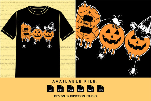 Happy Halloween Boo Pumpkin Shirt, Spider Net Boo Shirt, Halloween Hat Silhouette Shirt, Spider Shirt, Happy Halloween Boo Shirt Print Template SVG Depiction Studio 