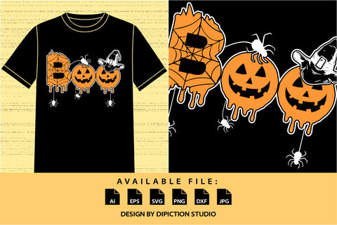 Happy Halloween Boo Pumpkin Shirt, Spider Net Boo Shirt, Halloween Hat Silhouette Shirt, Spider Shirt, Happy Halloween Boo Shirt Print Template SVG Depiction Studio 