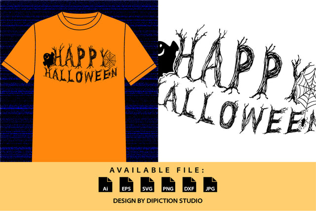 Happy Halloween Brush Stroke Shirt, Spider Net Shirt, Halloween Ghost Shirt, Halloween Brush Stroke Shirt Print Template SVG Depiction Studio 