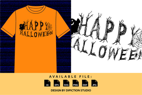 Happy Halloween Brush Stroke Shirt, Spider Net Shirt, Halloween Ghost Shirt, Halloween Brush Stroke Shirt Print Template SVG Depiction Studio 
