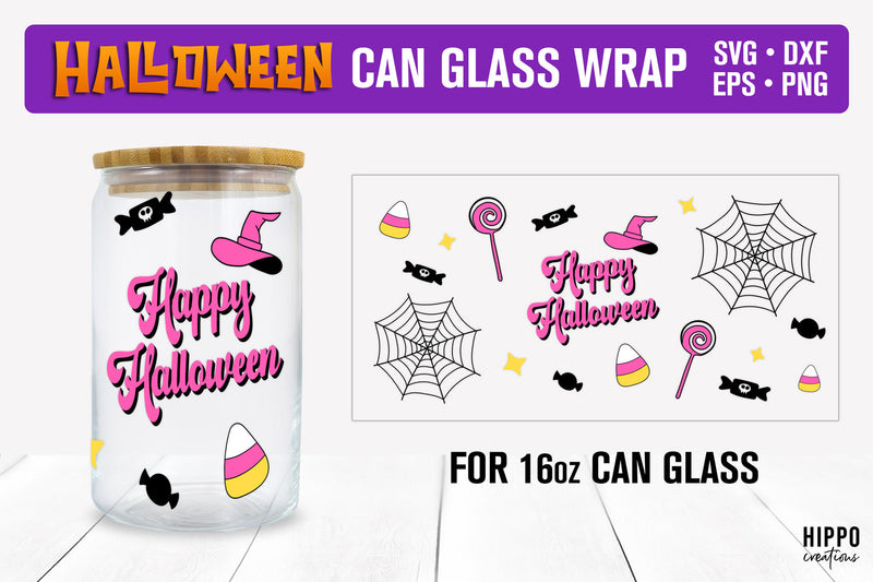 Happy Halloween Can Glass Wrap, Halloween Beer Glass Wrap SVG Hippo Creations 