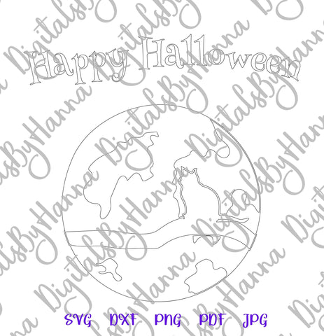 Happy Halloween Cat on The Moon Print and Cut SVG Digitals by Hanna 