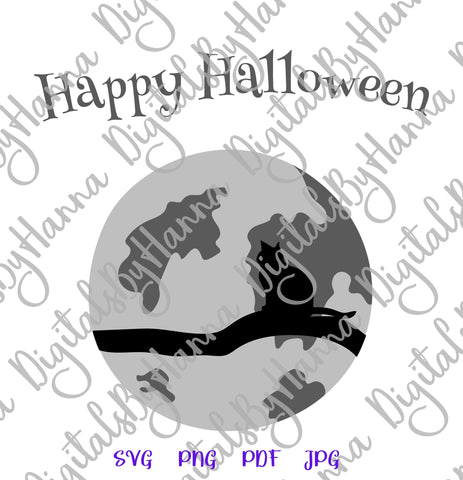 Happy Halloween Cat on The Moon Print and Cut SVG Digitals by Hanna 