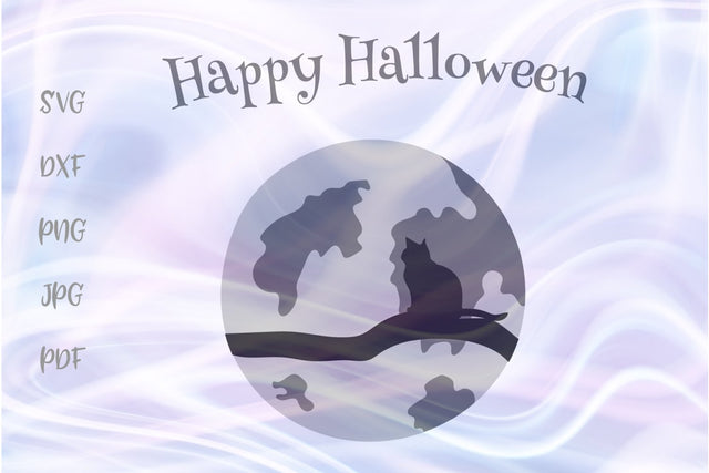Happy Halloween Cat on The Moon SVG, PNG, DXF, PDF, JPG SVG Digitals by Hanna 