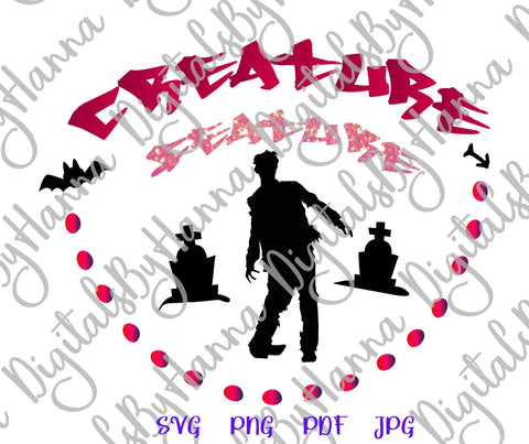 Happy Halloween Creature Feature Zombie Print & Cut SVG Digitals by Hanna 