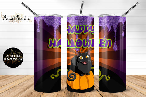 Happy Halloween Cute Cat In Pumpkin 20 oz Skinny Tumbler Wrap Sublimation Template Sublimation Pazal Studio 