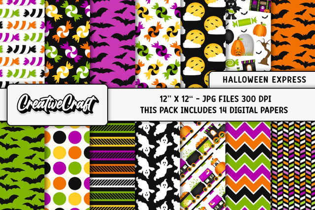 Happy Halloween Digital Papers, scrapbook backgrounds designs holiday Digital Pattern CreativeCraftShop 