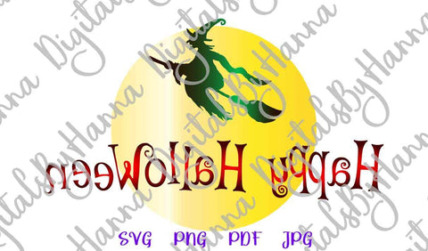 Happy Halloween Flying Witch Print and Cut SVG Digitals by Hanna 