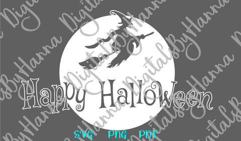 Happy Halloween Flying Witch Print and Cut SVG Digitals by Hanna 