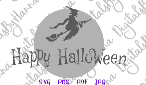Happy Halloween Flying Witch Print and Cut SVG Digitals by Hanna 