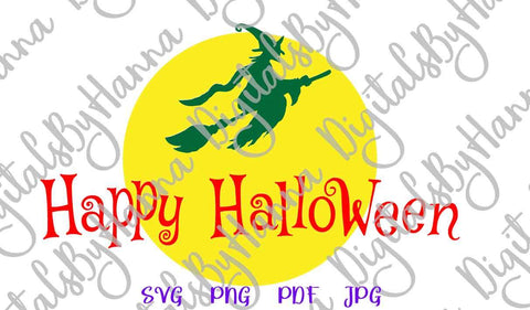 Happy Halloween Flying Witch Print and Cut SVG Digitals by Hanna 