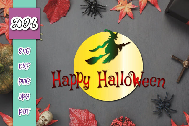 Happy Halloween Flying Witch Print and Cut SVG Digitals by Hanna 