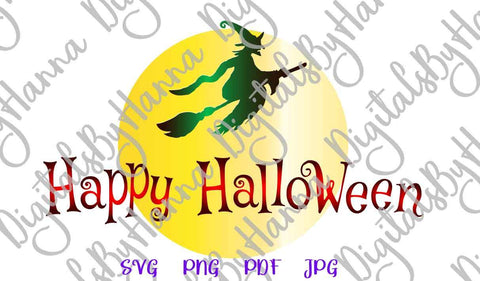 Happy Halloween Flying Witch Print and Cut SVG Digitals by Hanna 