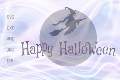 Happy Halloween Flying Witch SVG, PNG, DXF, PDF, JPG SVG Digitals by Hanna 