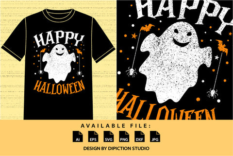 Happy Halloween Ghost Shirt, Halloween Funny Ghost, Bats Shirt, Happy Halloween Elements Shirt Print Template SVG Depiction Studio 