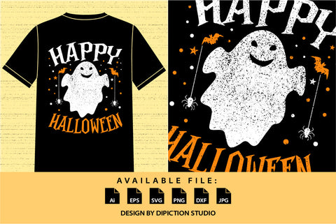 Happy Halloween Ghost Shirt, Halloween Funny Ghost, Bats Shirt, Happy Halloween Elements Shirt Print Template SVG Depiction Studio 