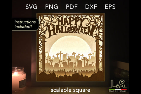 Happy Halloween Lightbox | 3D Shadow Box Svg Files 3D Paper Lights & Silhouettes 