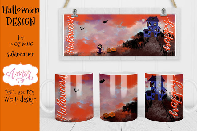 Happy Halloween mug sublimation design PNG Sublimation Amorclipart 