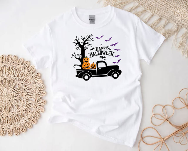 Happy Halloween PNG File, Halloween Truck PNG, Fall Vintage Truck, Fall, Pumpkin, Bat, Halloween Instant Download Sublimation BouDesign 