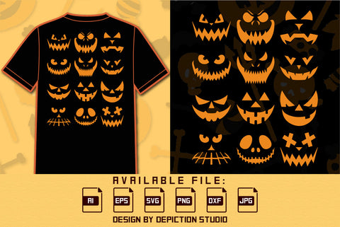 Happy Halloween Pumpkin Face , Scary 12 Pumpkin Face Print Template SVG Depiction Studio 
