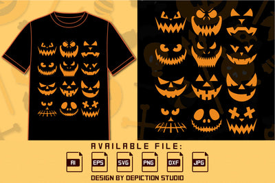 Happy Halloween Pumpkin Face , Scary 12 Pumpkin Face Print Template SVG Depiction Studio 