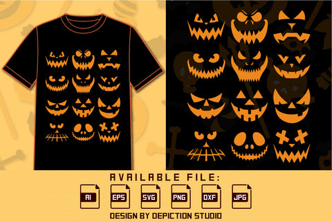 Happy Halloween Pumpkin Face , Scary 12 Pumpkin Face Print Template SVG Depiction Studio 