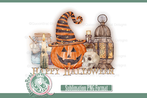 Happy Halloween Pumpkin Watercolor Sublimation Sublimation QueenBrat Digital Designs 