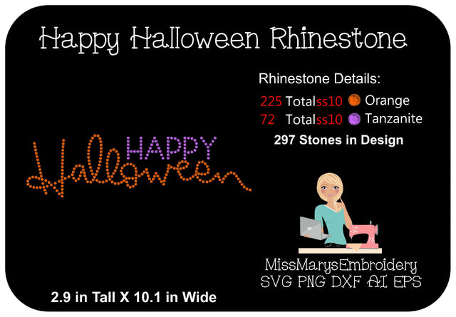 Happy Halloween Rhinestone SVG MissMarysEmbroidery 