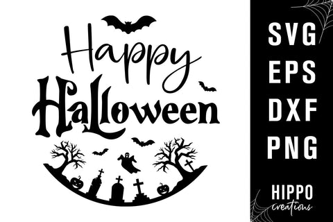 Happy Halloween Round Door Sign SVG SVG Hippo Creations 