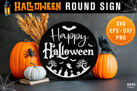Happy Halloween Round Door Sign SVG SVG Hippo Creations 