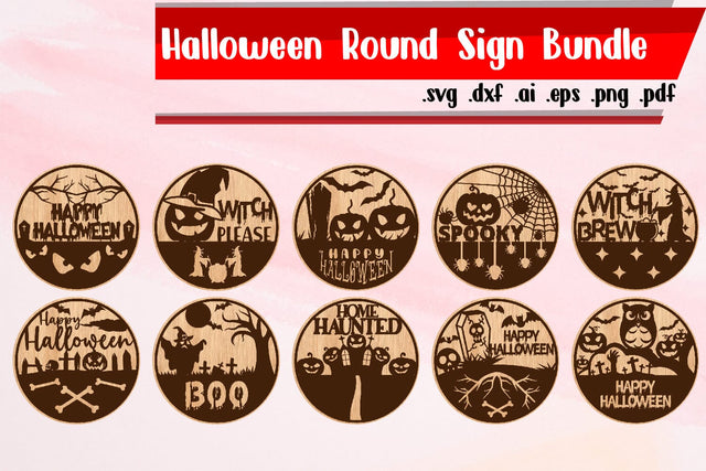 Happy Halloween Round Sign Bundle SVG zafrans studio 
