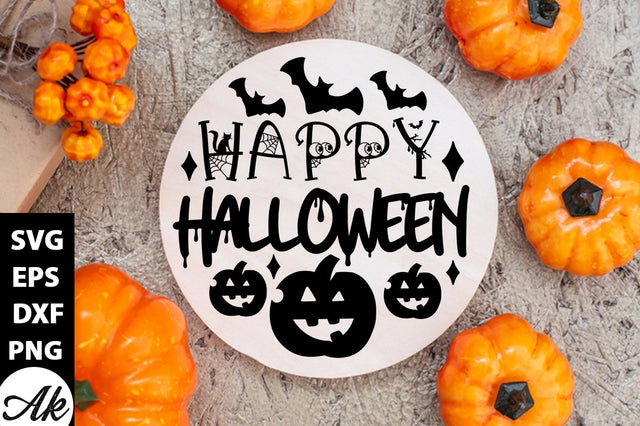 Happy Halloween Round Sign SVG akazaddesign 