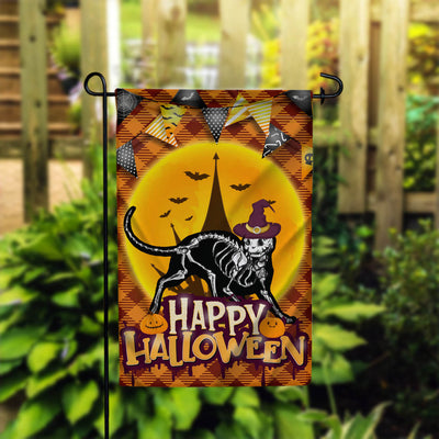 Happy Halloween Scary Cat Flag, Halloween Garden Flag, Halloween Black Cat Garden Flag, Fall Halloween Decor, Black Cats and Pumpkins Sublimation CaldwellArt 